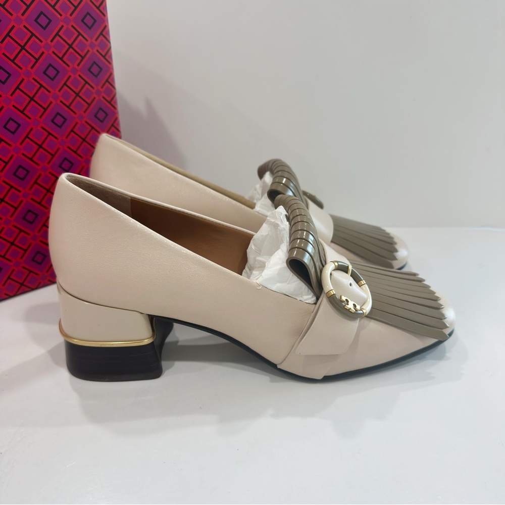 Tory Burch Womens Multi-Logo Kiltie Heeled Loafers Shoes - Picture 4 of 15